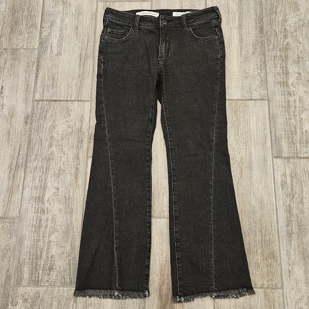 Pilcro Jeans Womens 26 High Rise Flare Cropped Washed Black Raw Hem Twist Seam